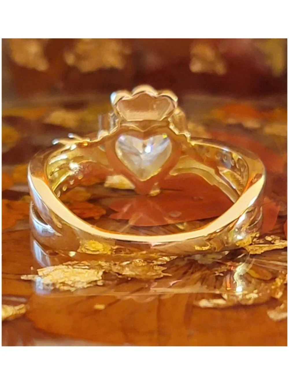 2CT Heart Moissanite Claddagh Ring 925 Sterling Silver Gold Plated Size 10 NWT